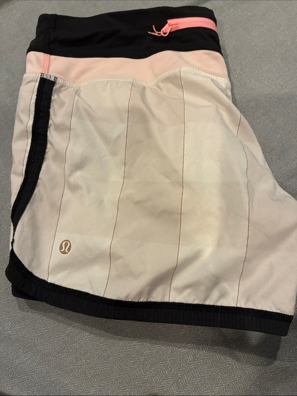 Lululemon Vintage Running Shorts Pink Black Pinstripe Size 6